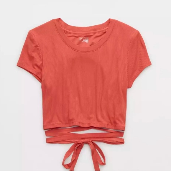 Offline by Aerie Thumbs Up Tie-Back T-Shirt, S, Coral, Ribbed Cropped Open-Back - Picture 4 of 13